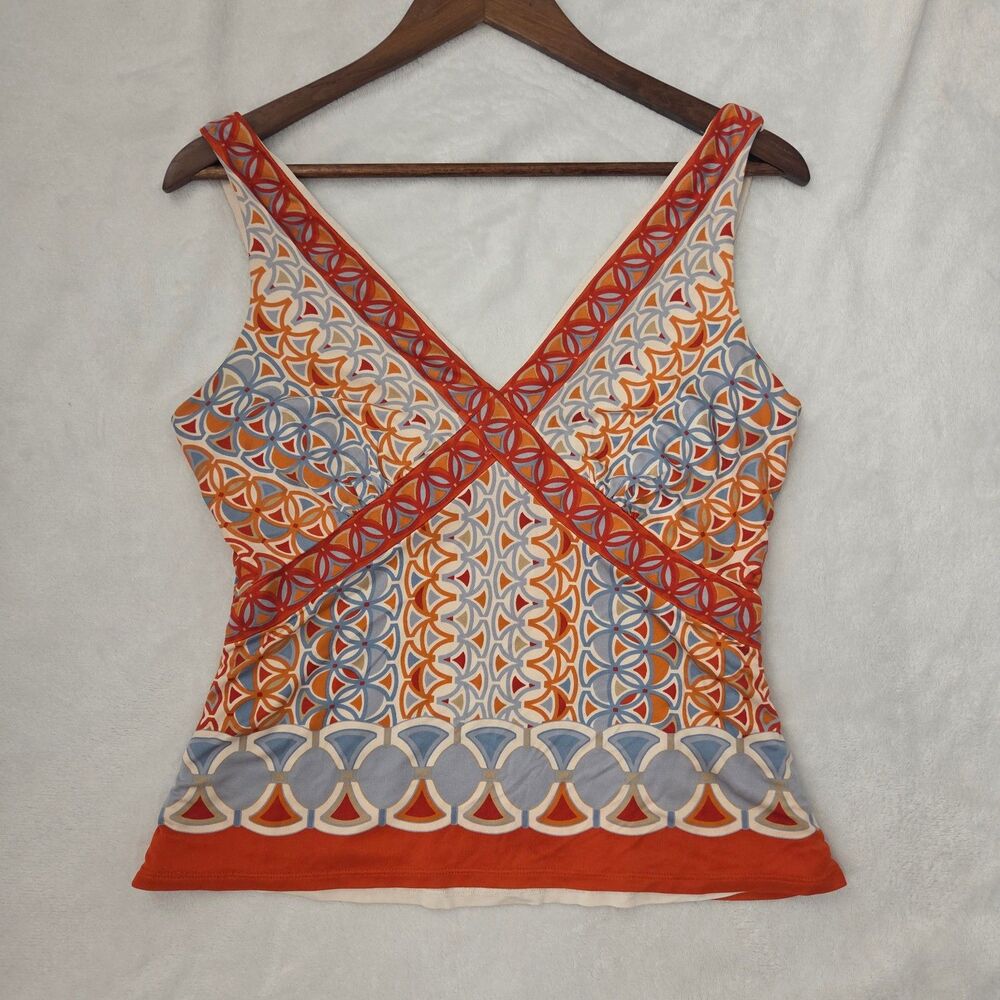 VTG Elie Tahari Y2K Geometric Mosaic Mall Goth Empire V-Neck Tank Top Blouse M